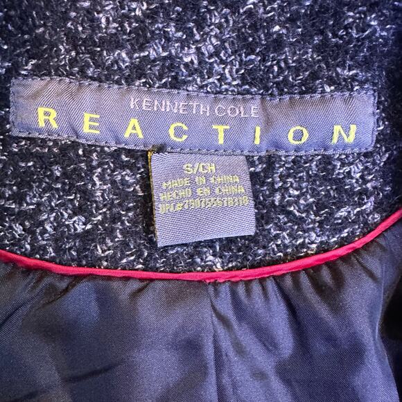 Kenneth Cole small wool tweed Women blazer pea coat double breasted black - Picture 8 of 10